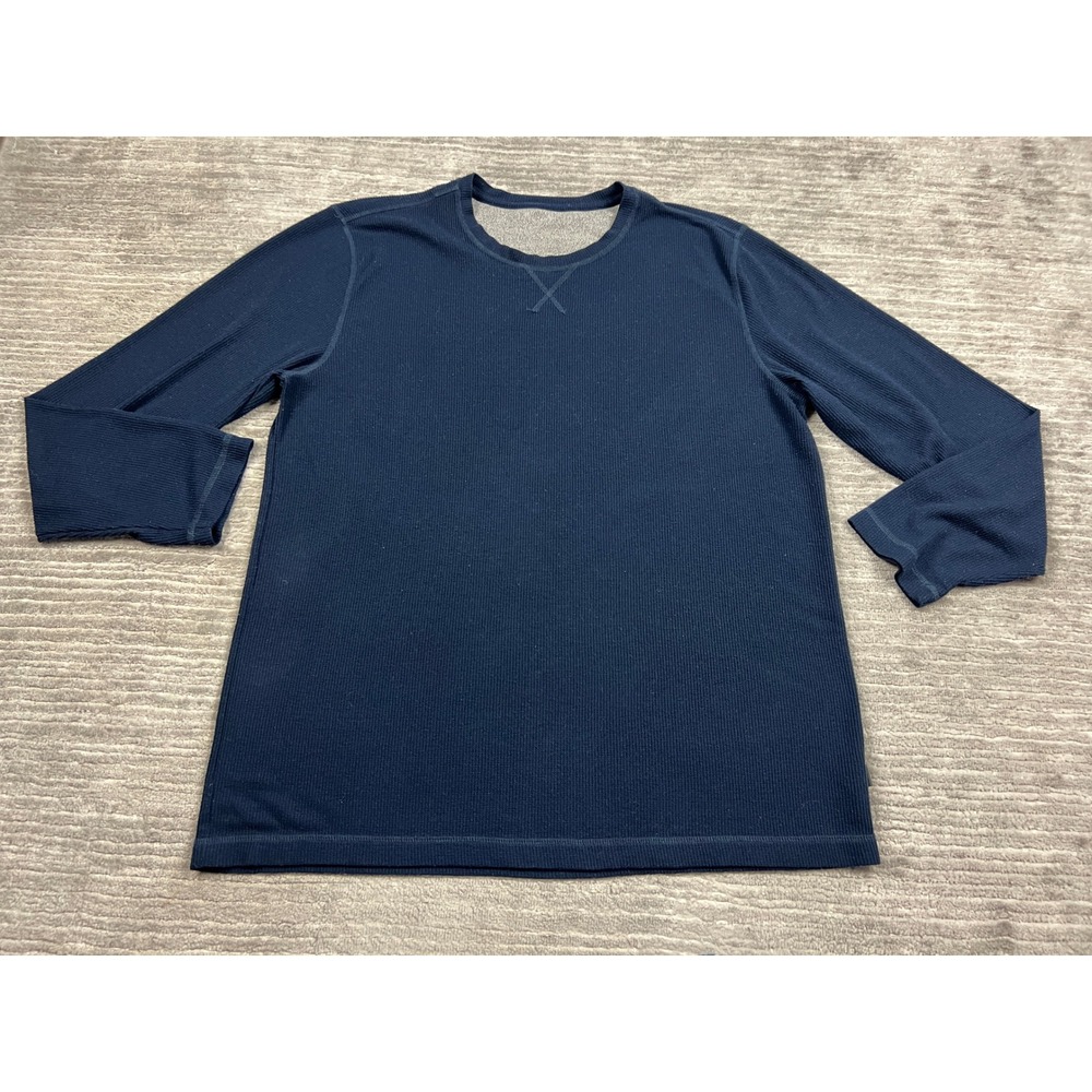 Eddie Bauer Thermal Shirt Mens XL Navy Blue Waffle Knit Long Sleeve Crew Neck
